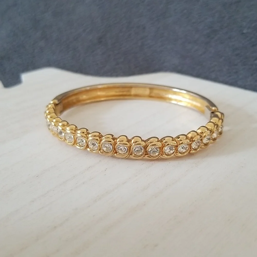 Vintage 1980s Nolan Miller Rhinestone Hinged Cuff